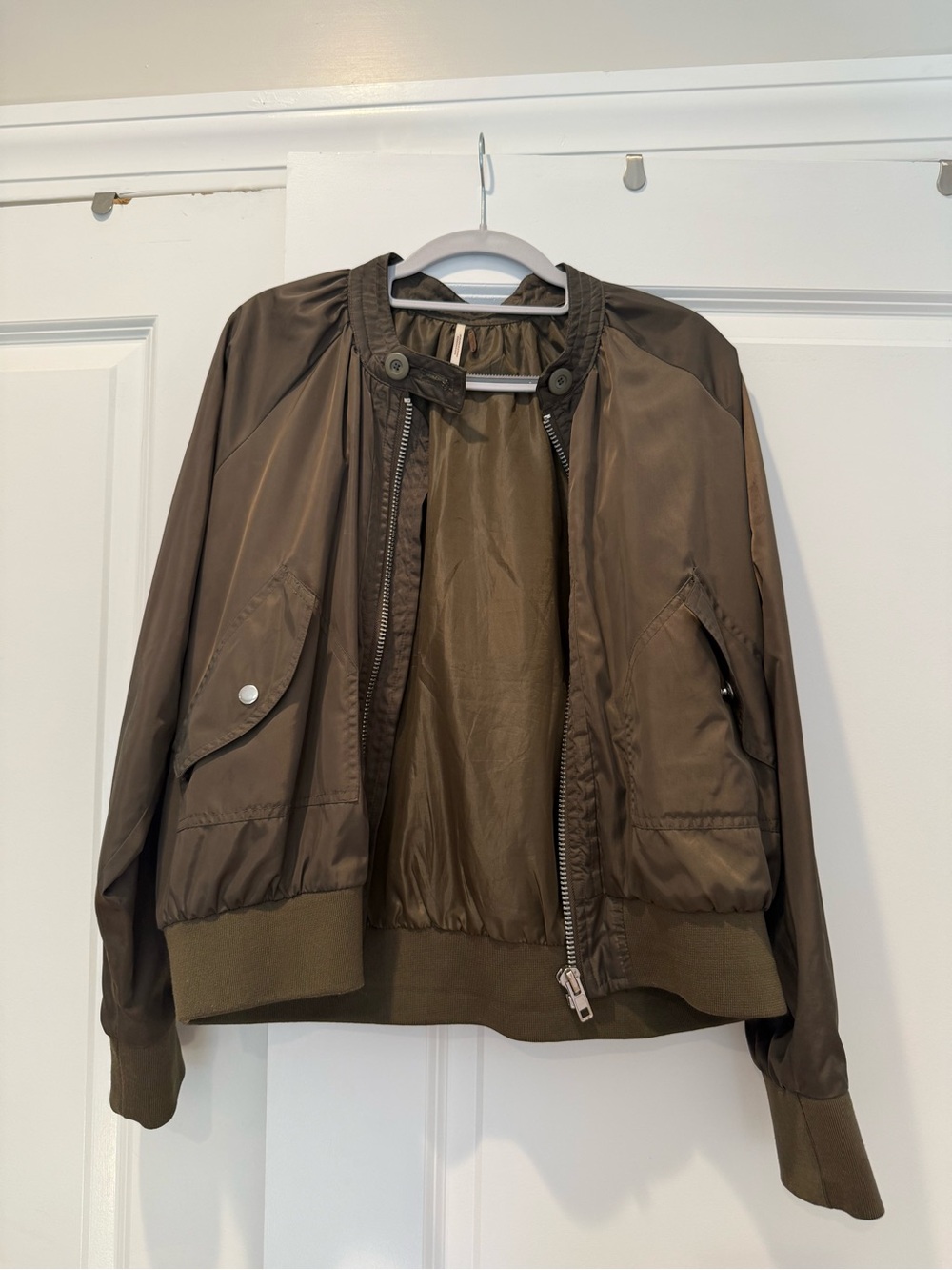 Free People Olive Bomber Jacket in Deep Olive Green